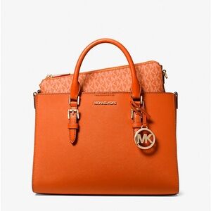 Michael Kors Charlotte Medium 2-in-1 Saffiano Leather & Logo Tote Bag in Poppy